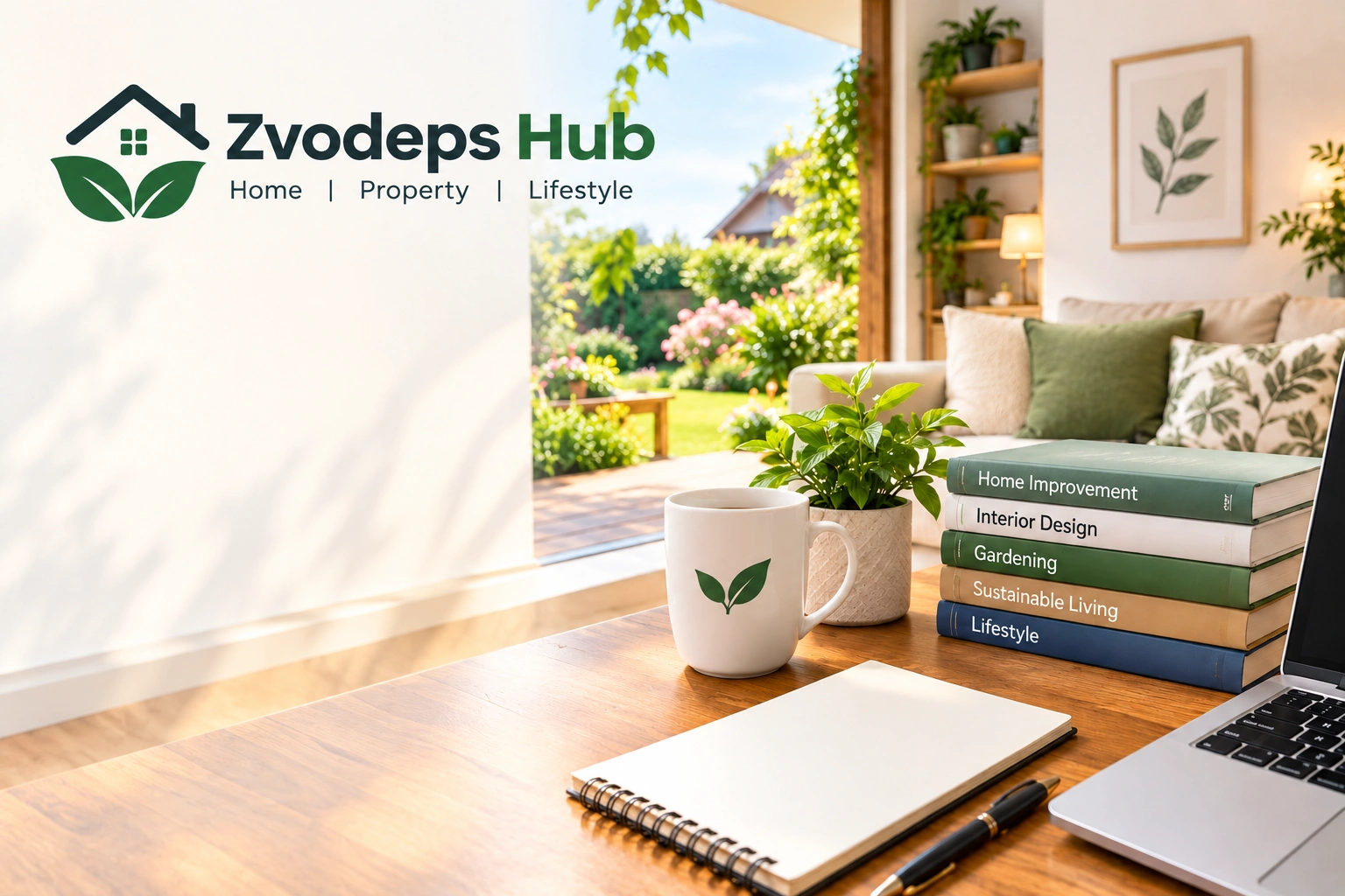 Zvodeps Hub home, property, and lifestyle workspace with books, plants, and garden view.
Select 87 more words to run Humanizer.